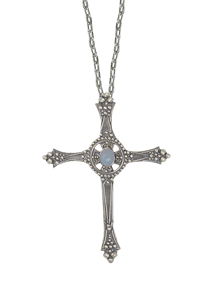 Sterling Silver Baroque Cross Pendant With Chalcedony